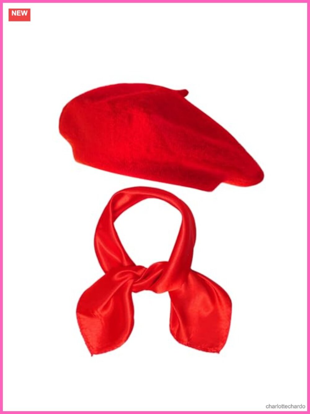 French Beret Hat & Chiffon Scarf 2-Piece Set Women Halloween Costume Accessory